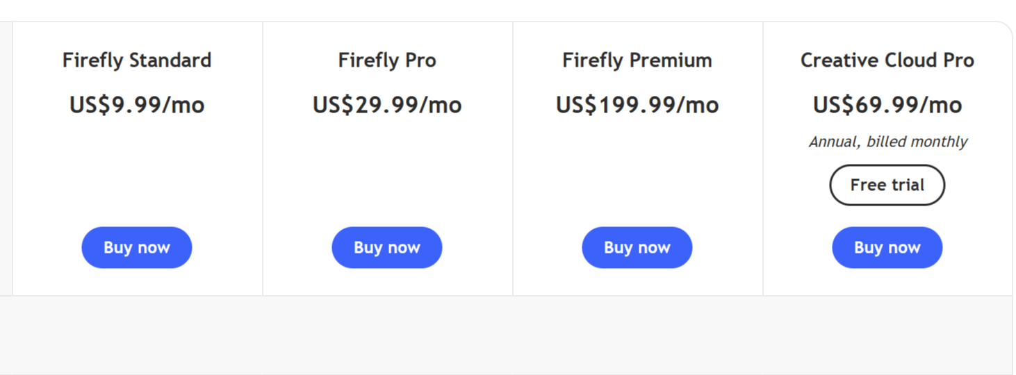 Adobe Firefly Pricing