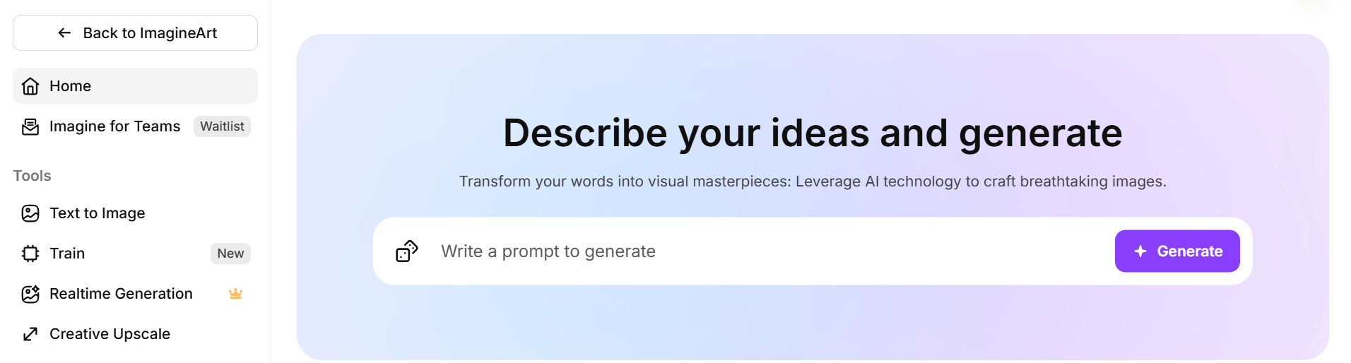 Imagine AI Dashboard
