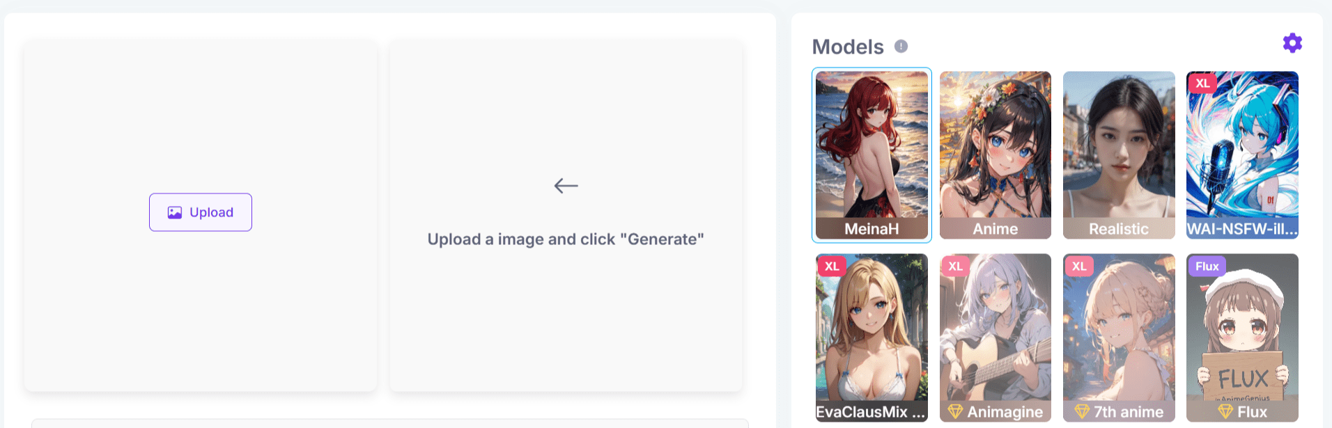 Anime Genius Image to Image art creation interface
