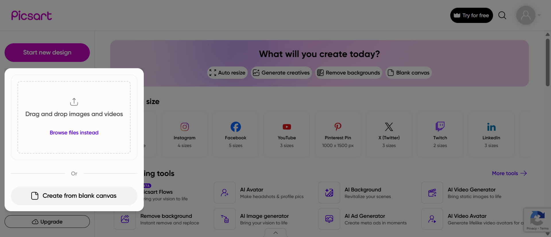 Picsart Design creation interface